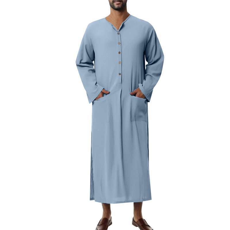 سترة قفطان رجالي سعودي ، ثوب فضفاض بطول كامل ، ملابس علوي للمسلمين ، أزرق وأسود وأبيض ، مواسم أربعة