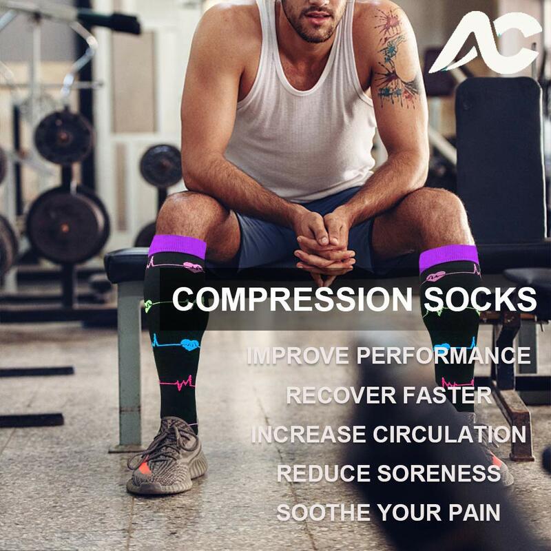 جوارب ضغط جديدة الرياضة تشغيل أنماط هندسية مكافحة التعب الألم الإغاثة الركبة عالية الحوامل وذمة جوارب ضغط