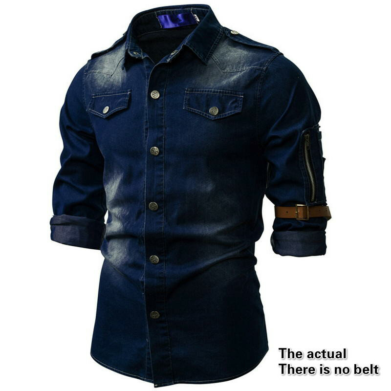2023 جديد الرجال الدنيم بدوره إلى أسفل طوق قميص معطف موضة عادية اليومية متعددة جيب زر قميص رقيقة ضئيلة الرجال الملابس