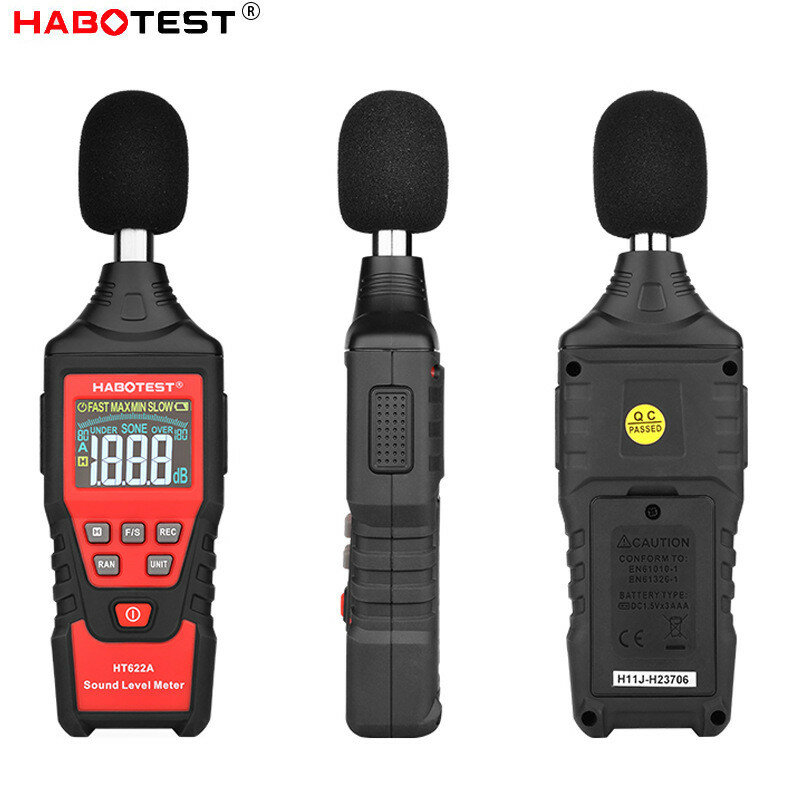 مقياس مستوى الصوت الرقمي HABOTEST HT622A مقياس مستوى الصوت 30-130dBA مقياس الضوضاء صغير ديسيبل مراقب احترافي محمول