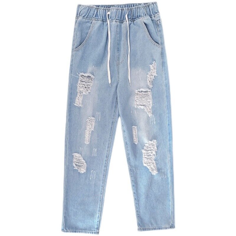 بنطلون جينز صيفي ضيق مناسب للرجال ملابس الشارع مصمم كوري منتظم سراويل دينم ضيقة للرجال سراويل جينز هيب هوب