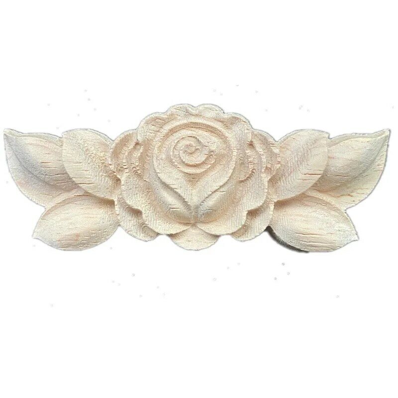 9cm Unpainted Wooden Applique Furniture Carving Natural Wood Cabinet Flower Craft Figurine Home Decoration Wood Accessories