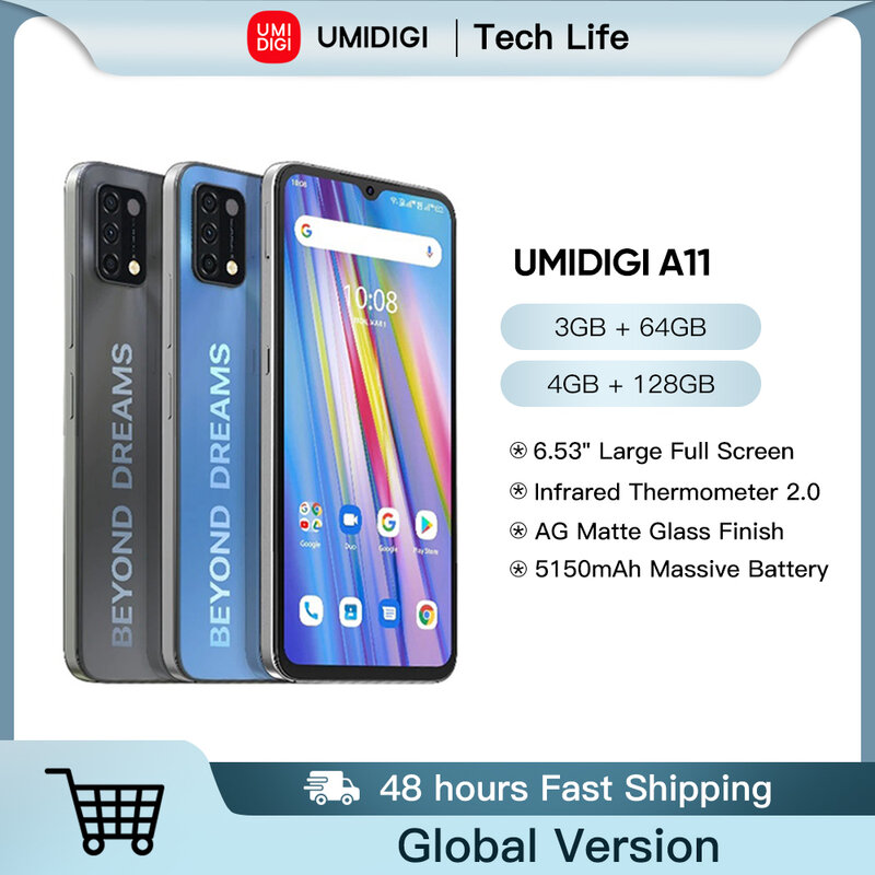 هاتف UMIDIGI A11 الذكي هيليو G25 ذاكرة 64 جيجابايت 128 جيجابايت شاشة 6.53 بوصات عالية الدقة + 16 ميجابكسل كاميرا ثلاثية بطارية 5150 مللي أمبير في الساعة هاتف خلوي الإصدار العالمي الأصلي