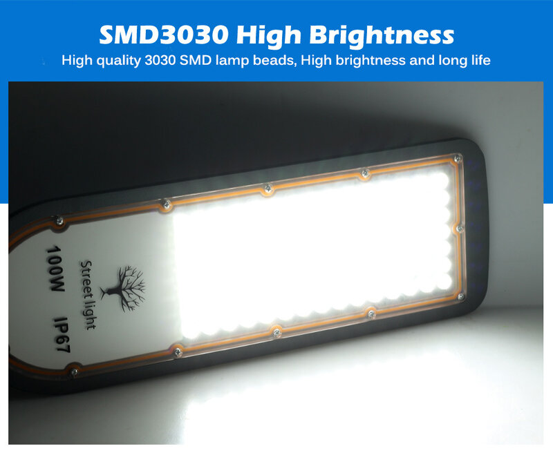 50/100/150/200 واط 6500 كيلو مقاوم للماء IP67 SMD3030 عالية السطوع AC85-265V LED أضواء الشوارع للخارجية ساحة الإضاءة الجدار الخفيفة