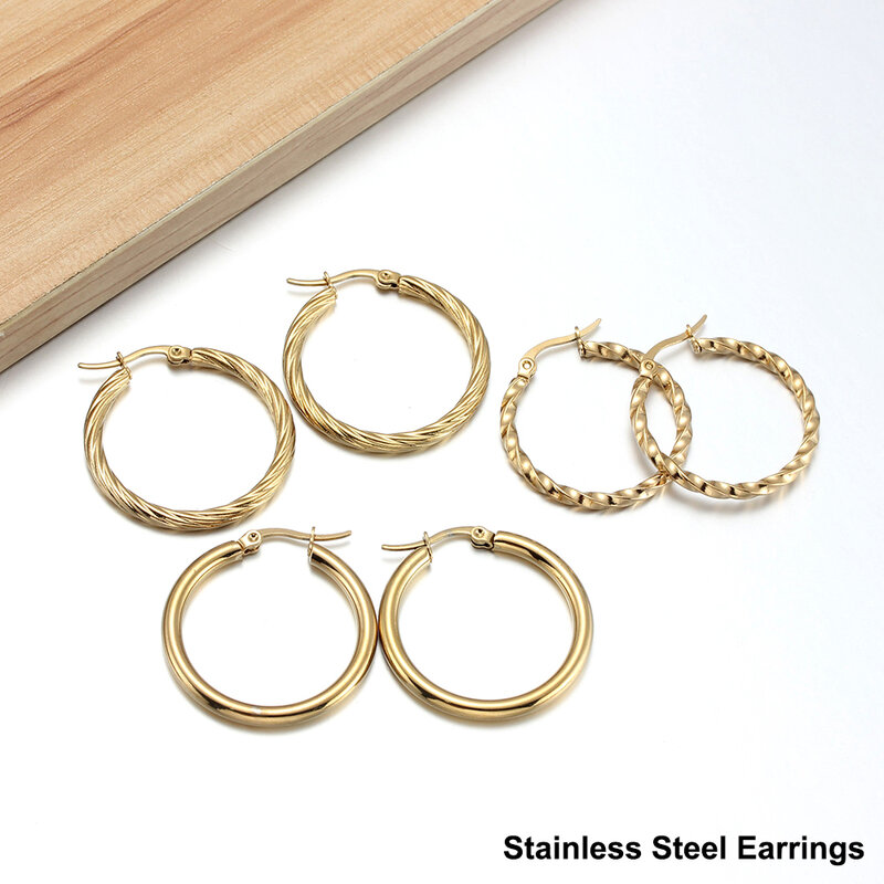 الأقراط الحلقية من الفولاذ المقاوم للصدأ للنساء الذهب اللون حلقة القرط دائرة مستديرة العصرية أنيقة مجوهرات نسائية بالجملة