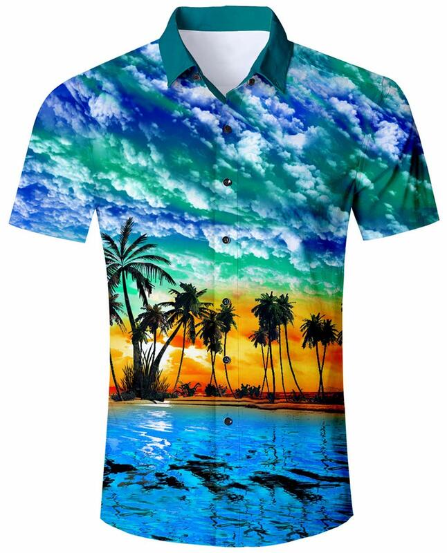 الصيف الرجال قمصان يتوهم طباعة قميص هاواي صيفي عادية قصيرة الأكمام تي شيرت وتتسابق لارتداء زر أسفل هاواي Vintage الملابس