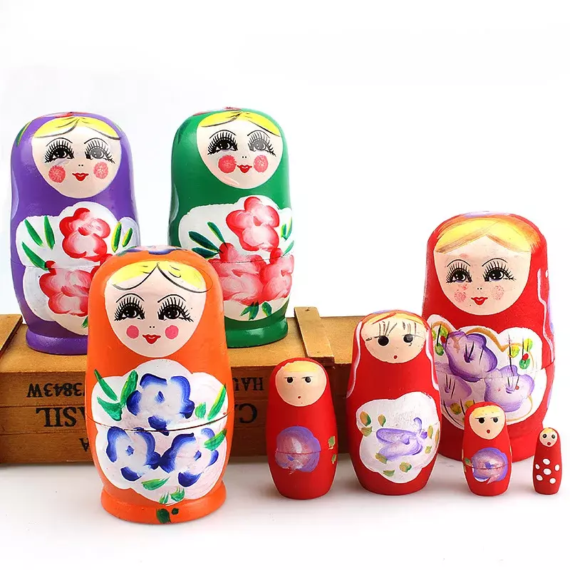 دمية التعشيش الخشبية الروسية للأطفال ، ألعاب الفنون الحرفية الملونة ، رسمت باليد ، الديكور ، 5-Layer