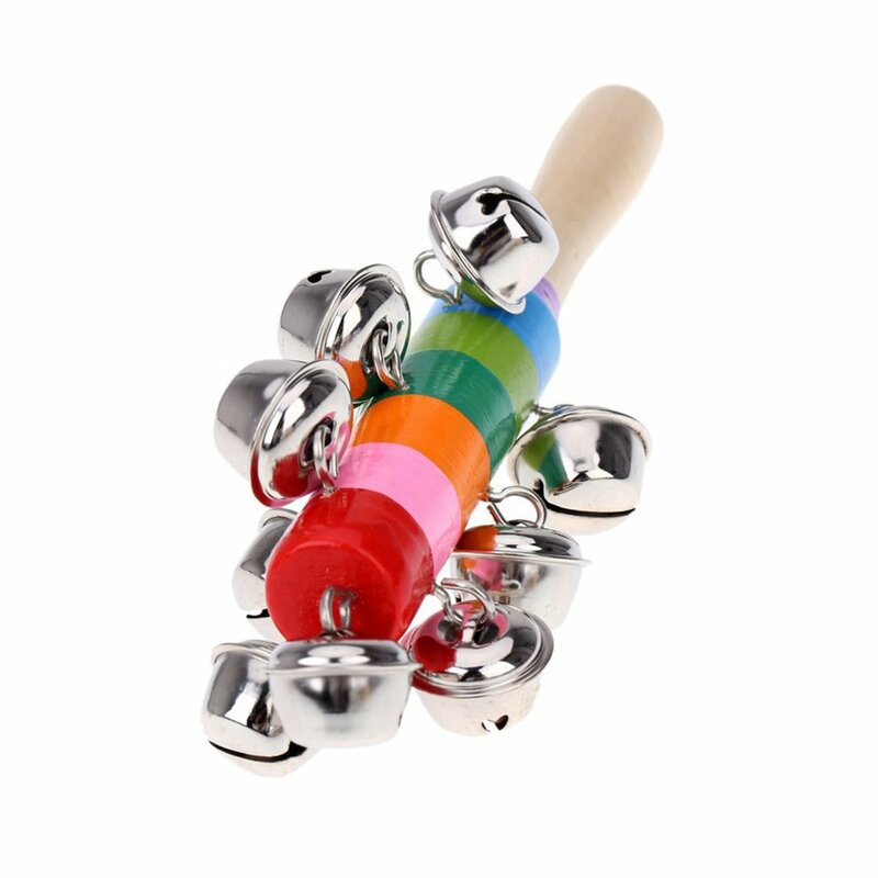 خشخيشات الطفل لعبة باليد جرس عصا خشبية مع 10 Jingles الكرة الملونة قرع دمية موسيقية للأطفال KTV الطرف