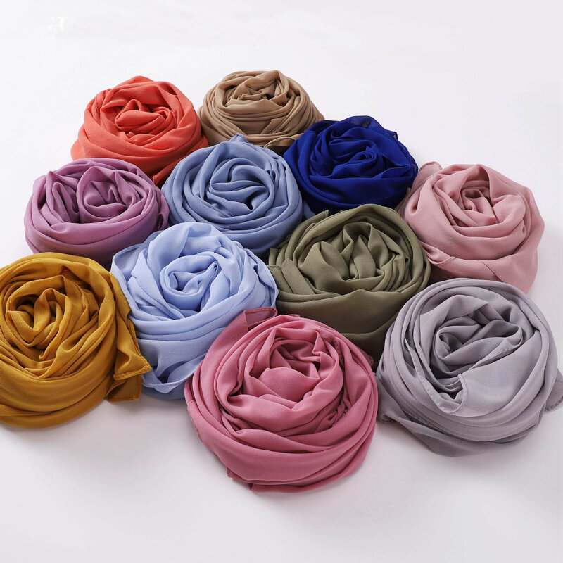Solid Color Chiffon Scarf Hijab Women Headband  Islamic Head Cover Wrap for Ladies Muslim Jersey Hijabs Hair Scarves Headscarf