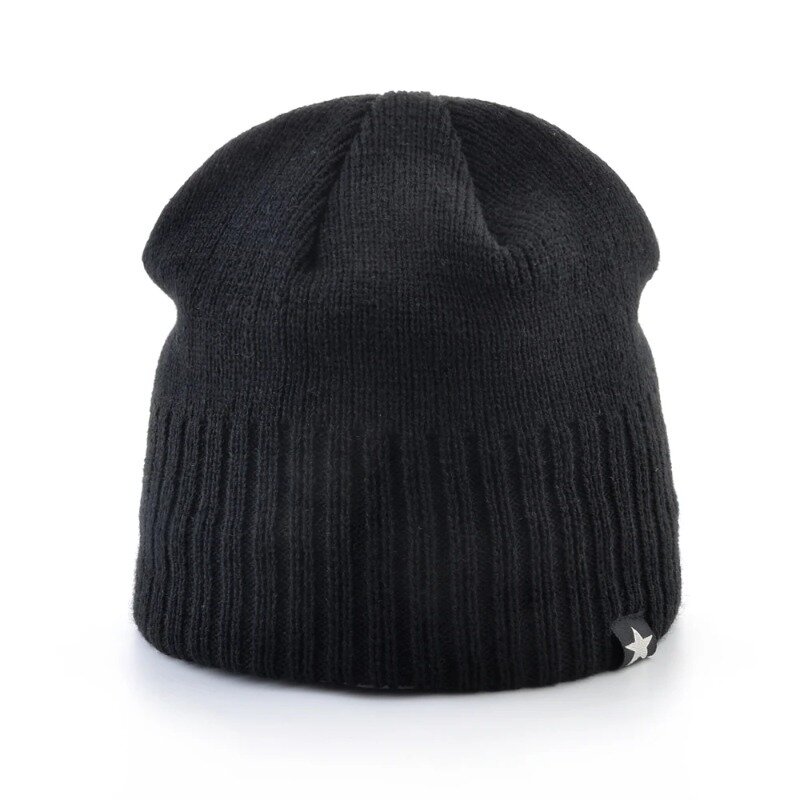 قبعة صغيرة سميكة منسوجة للرجال ، طبقة مزدوجة ، أحادية اللون ، مخملية ، قبعة دافئة ، قبعات صوف ، جمجمة ، شتاء