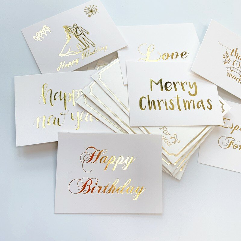 10 قطعة/الوحدة صغيرة الساخن ختم بطاقة بيضاء رسالة عيد ميلاد تحية بطاقة صغيرة بطاقة دعوة مغلف عيد ميلاد سعيد الزفاف