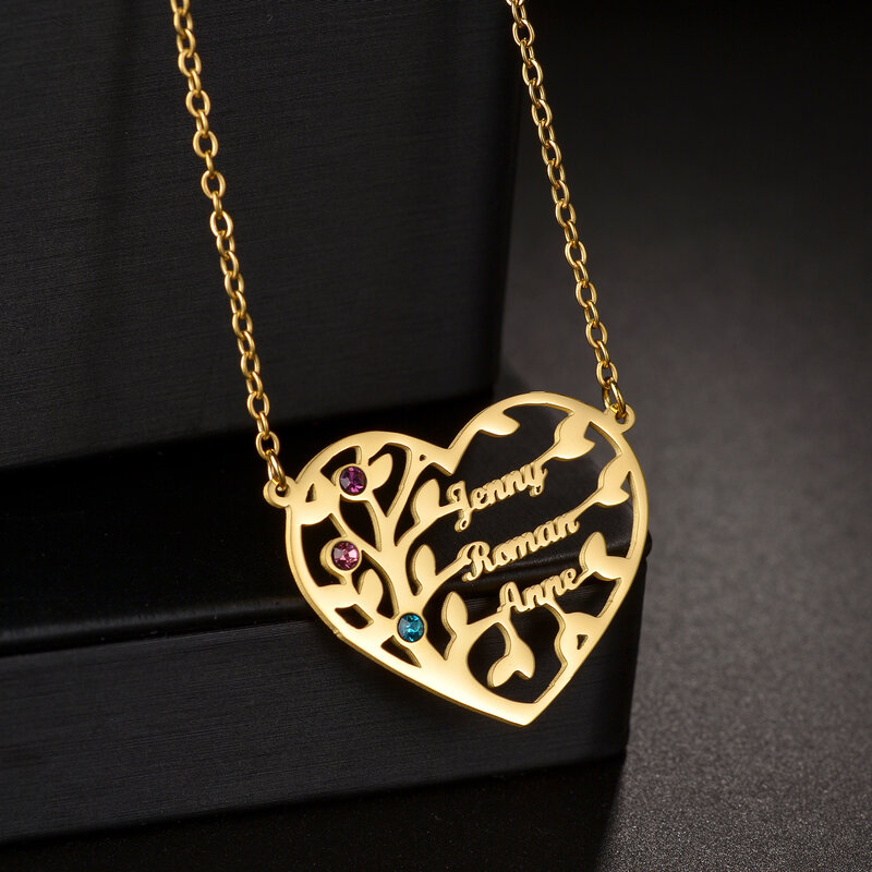 قلادة ذهبية مخصصة مع اسم شجرة الحياة ، الفولاذ المقاوم للصدأ ، شخصية ، أسماء العائلة ، هدية المجوهرات قلادة ، الأم والطفل