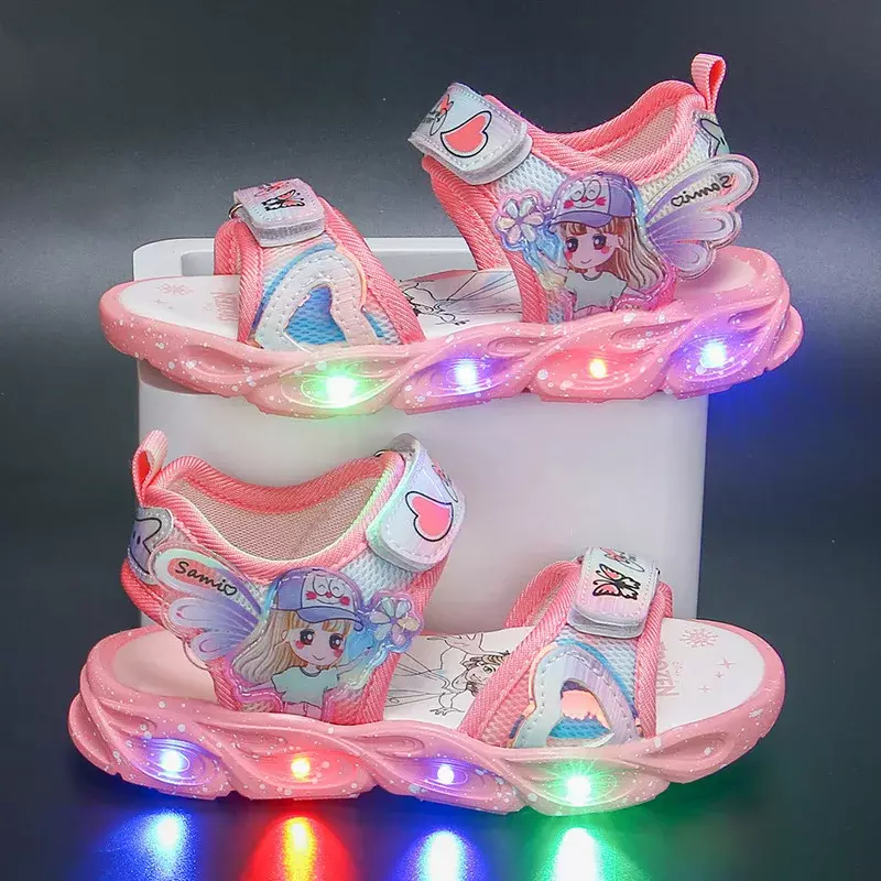 أحذية ديزني فروزن كارتونية بإضاءة LED صنادل بنات أميرات إلسا أحذية أطفال خفيفة موضة صيف 2022 أحذية أطفال بناتي