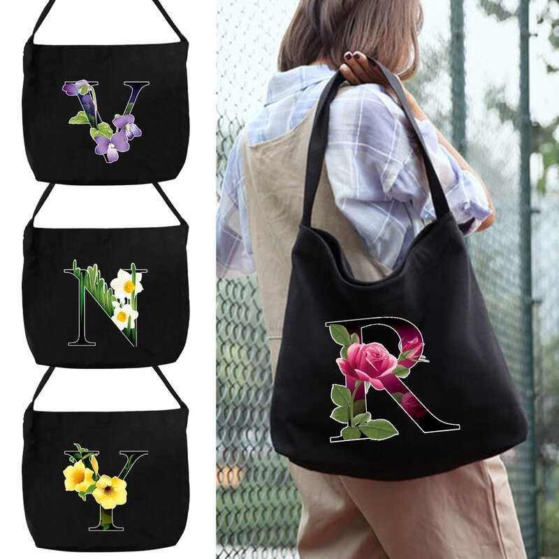 حقائب سفر بكتف واحد للنساء ، مواد قماشية صديقة للبيئة ، سلسلة ألوان الأزهار ، حقيبة تخزين بكتف واحد ، جديدة