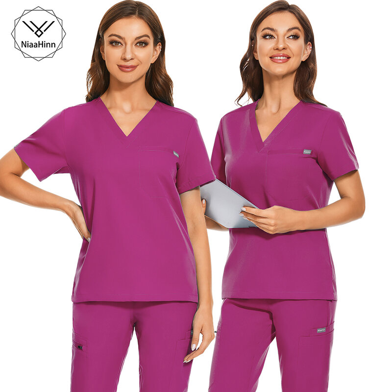 Scrub Uniforms V Neck Scrubs Tops For Women Unisex Operating Room Uniform Medicalschool Clothes Nurse Blouse Nurse Accessories