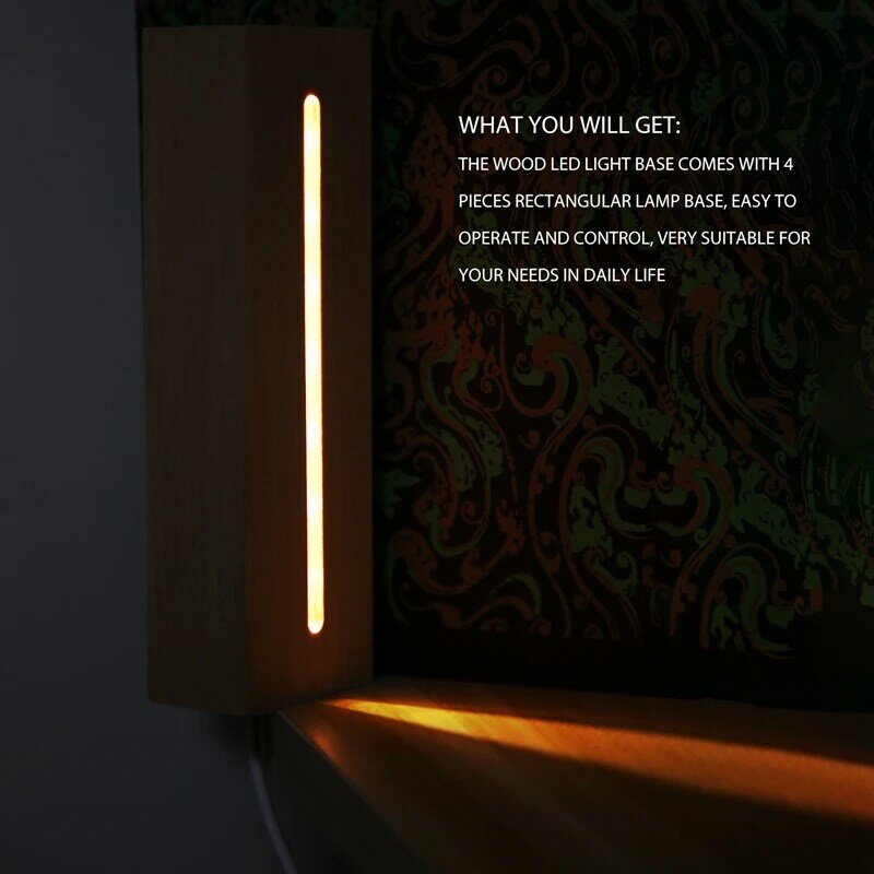 خشبية مستطيل ضوء قاعدة ، الخشب LED عرض قاعدة الركيزة ضوء مصباح حامل للاكريليك ، الكريستال ، ضوء الليل ، الراتنج الفن