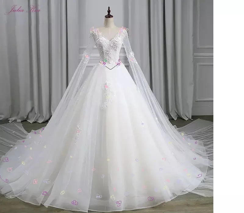 جوليا كوي-فستان زفاف مخصص, كم كامل, نمط خمر, قطار, مع خط رقبة سكوب