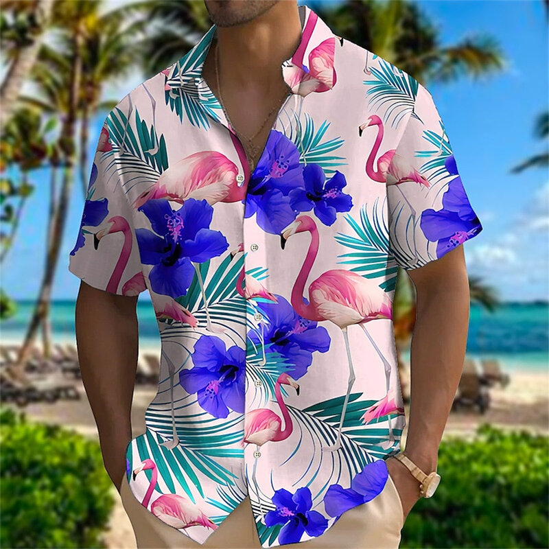 قميص شاطئ هاواي للرجال ، طباعة نباتية ثلاثية الأبعاد ، زهرة ، حيوان ، رافعة ، مقاس كبير ، الصيف ، 5XL ،
