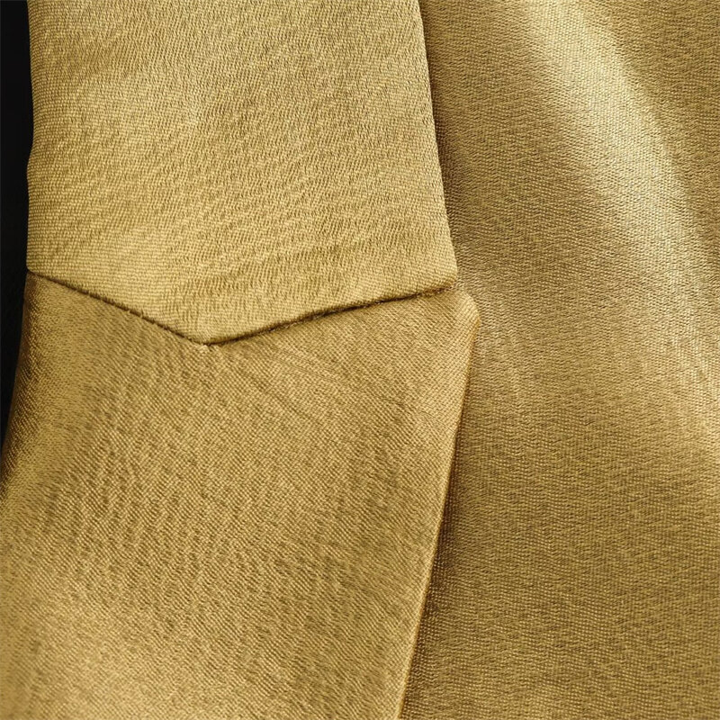 Keyanketian المرأة الذهب دعوى معطف ، واحدة الصدر ، رفرف جيوب ، ضئيلة مكتب السترة ، خمر موضة ، جديد ، الخريف