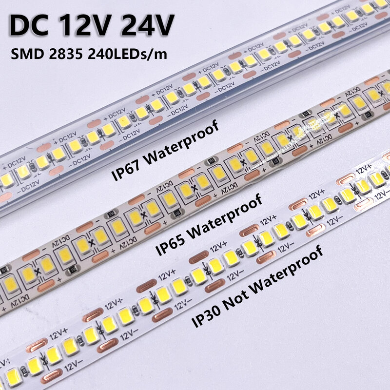 شريط إضاءة ليد مرن ، ضوء أبيض ، SMD دافئ ، LEDs/m ، LEDs ، IP30 ، IP65 ، IP67 ، 5m ، DC 12V ، 24V