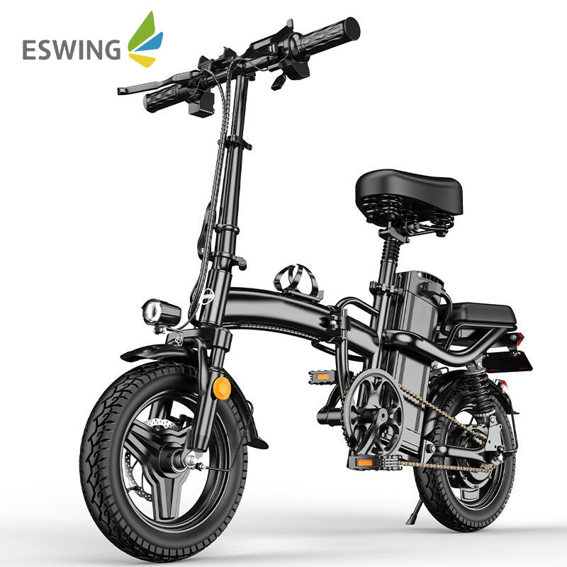 دراجة كهربية صغيرة قابلة للطي من Eswing مزودة ببطارية ليثيوم 48 فولت و6 أمبير في الساعة مقاس 14 بوصة وقدرة 400 واط سيارة المدينة قابلة للطي مقوي صوت كامل