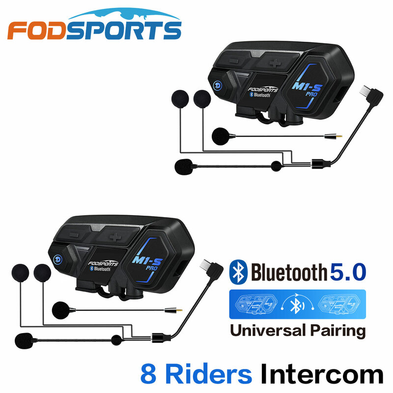 Fodsports دراجة نارية خوذة بلوتوث سماعات اتصال داخلي ل 8 الدراجين M1S برو مقاوم للماء اللاسلكية intercomunicador البيني MP3