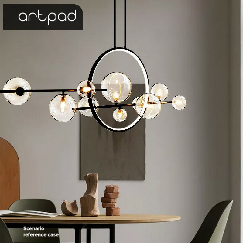 Artpad قلادة LED أضواء مصابيح للسقف تعليق مصباح الزجاج مصباح مصمم على شكل حلقة معلقة مصابيح لغرفة السقف ديكور