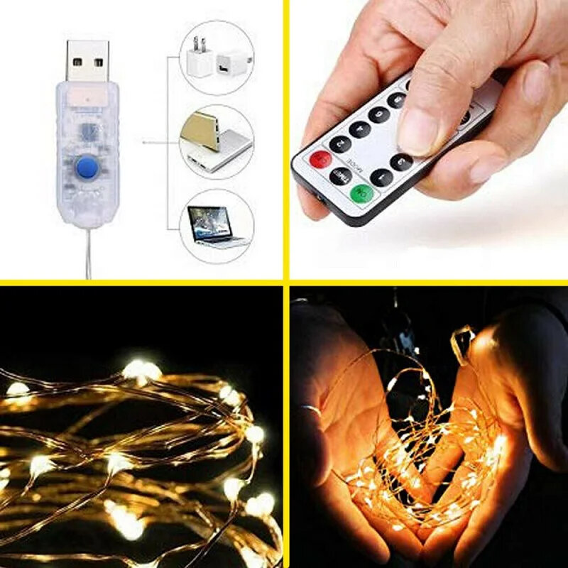 مصابيح سلك نحاسي ليد بمكونات USB ، خرافية بجهاز تحكم عن بعد ، 8 أوضاع ، مقاومة للماء ، مؤقت ، 50 ، أو ، أو