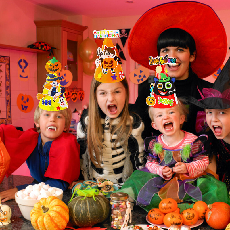 هالوين قبعة الحرف عدة 1 قطعة هالوين DIY بها بنفسك قبعات الحفلات متعدد الألوان 8.66 بوصة x 5.91 بوصة زينة الحفلات الاطفال الملحقات 2022
