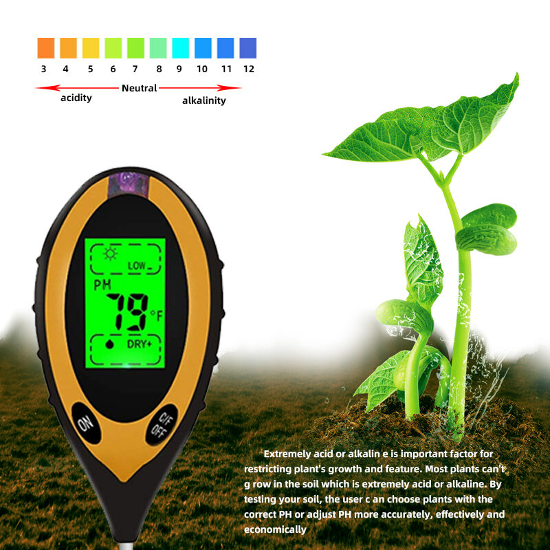 جهاز اختبار رطوبة التربة ، مقياس رطوبة التربة ، قياس شدة أشعة الشمس ، تحليل اختبار حموضة التربة ، 4 في 1