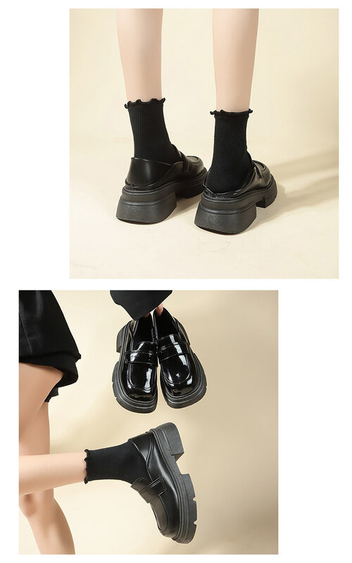 حذاء نسائي من الجلد الصناعي على الطراز البريطاني ، حذاء بدون كعب غير رسمي للإناث ، موضة سوداء ، مصمم جديد ، الربيع ، الخريف ،