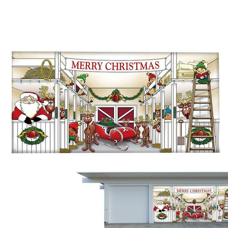 لافتة عيد الميلاد لباب المرآب | باب المرآب واحد راية زينة عيد الميلاد | في الهواء الطلق عيد ميلاد سعيد خلفية ديكور حجم