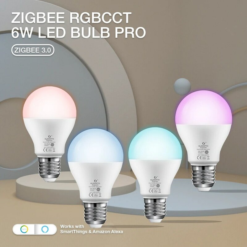 زيجبي 3.0 جليدوبتو RGBCCT 6 واط LED ضوء لمبة برو E26/ E27 تغيير لون للديكور الداخلي غرفة نوم غرفة المعيشة المطبخ App