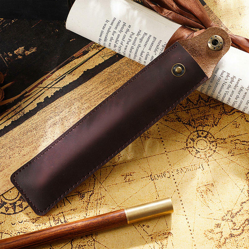 AIGUONIU جلد طبيعي حقيبة أقلام حامل واحد حقيبة أقلام رصاص القلم مع أزرار خاطفة ل رولربال نافورة قلم حبر جاف