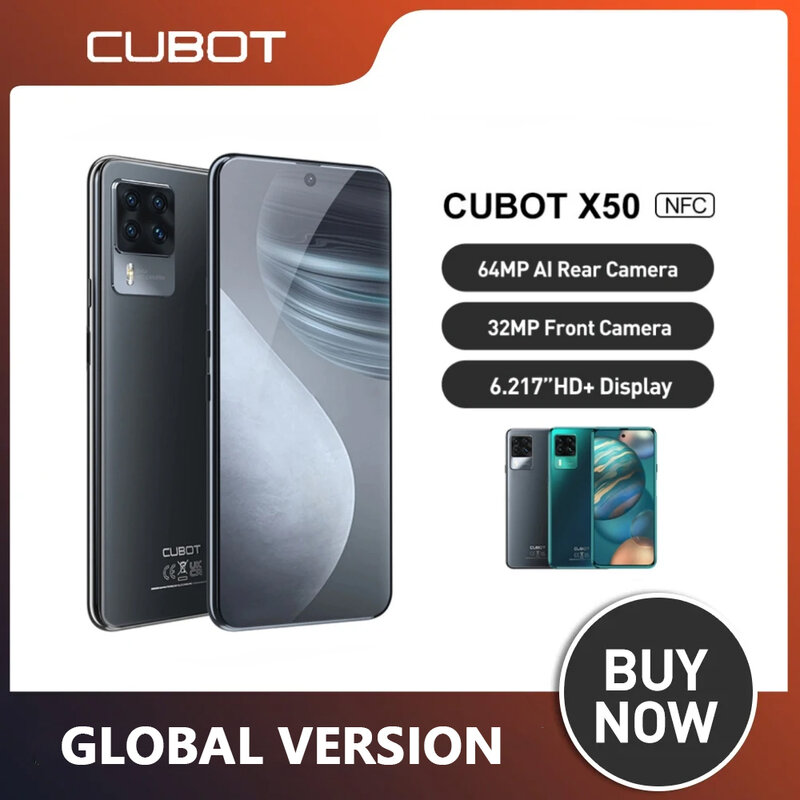 هاتف Cubot X50 الذكي 8GB 128/256GB 64MP 4G LTE هاتف محمول رباعي الكاميرا 6.67 "FHD + شاشة 32MP Selfie NFC العالمي 4500mAh