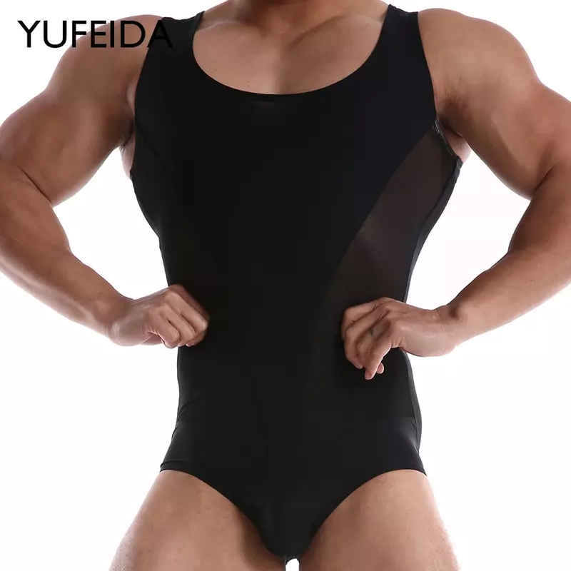 YUFEIDA رجل داخلية عالية المرونة قطعة واحدة الذكور ضئيلة بناء الجسم القميص داخلية تانك الصدرية ملابس الرجال الجسم للتنحيف