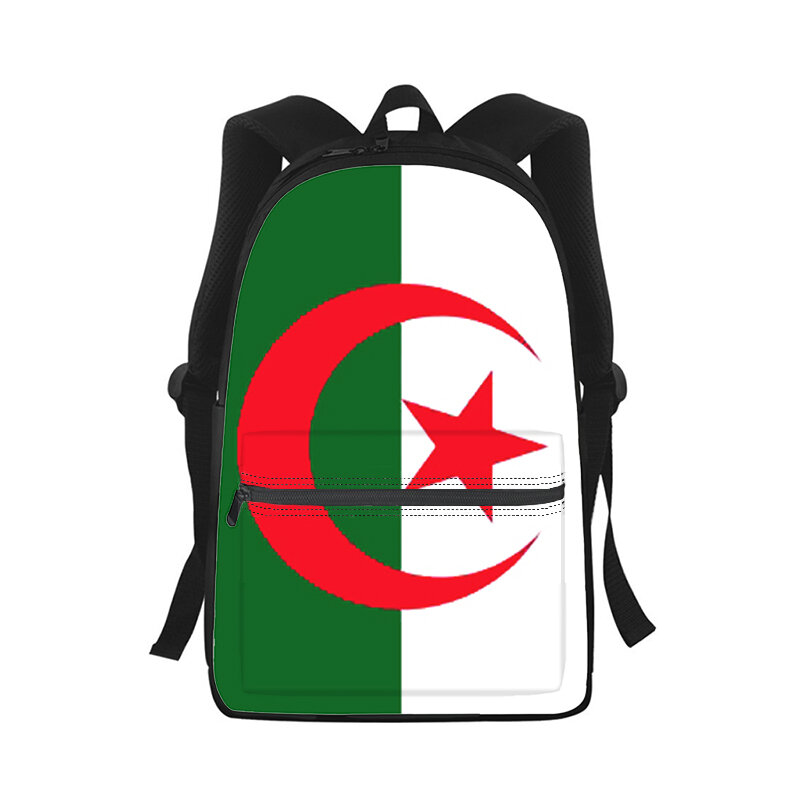 حقيبة ظهر علم الجزائر للرجال والنساء ، طباعة ثلاثية الأبعاد ، حقيبة مدرسية للطلاب ، حقيبة كمبيوتر محمول ، حقيبة كتف للسفر ، أطفال ، موضة