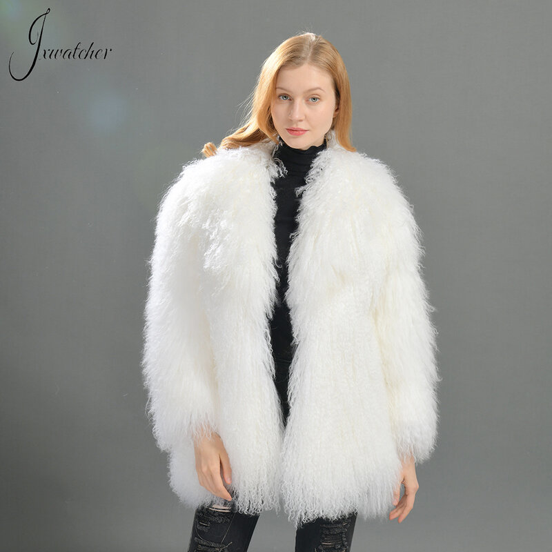 Jxwatcher-معطف فرو الغنم المنغولي الحقيقي للنساء ، سترة شتوية دافئة للسيدات ، معاطف من الفرو الطبيعي ، ملابس خارجية للخريف ، موضة نسائية ، جديدة ،