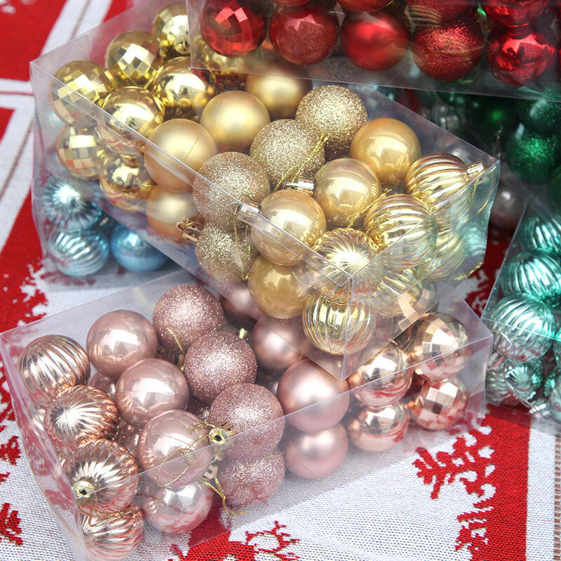 1 صندوق متعدد الألوان كرات عيد الميلاد قلادة 24/34/36 قطعة لامعة شجرة عيد الميلاد قلادة الحلي كرات زخرفة السنة الجديدة Navidad