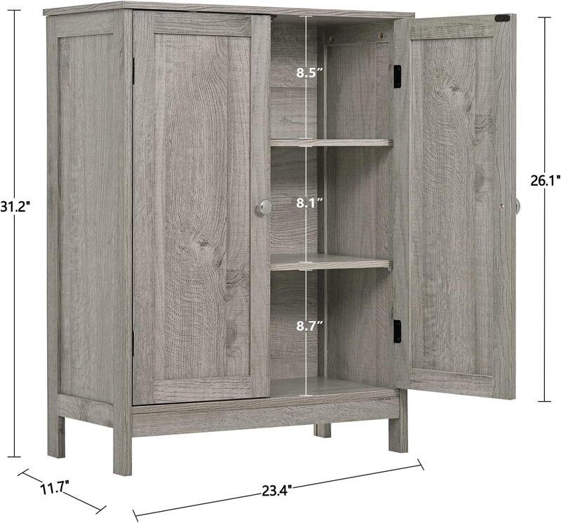 خزانة تخزين أرضية مع 2 أرفف قابلة للتعديل و 2 باب ، خزانة أحذية خشبية للمدخل والمكتب