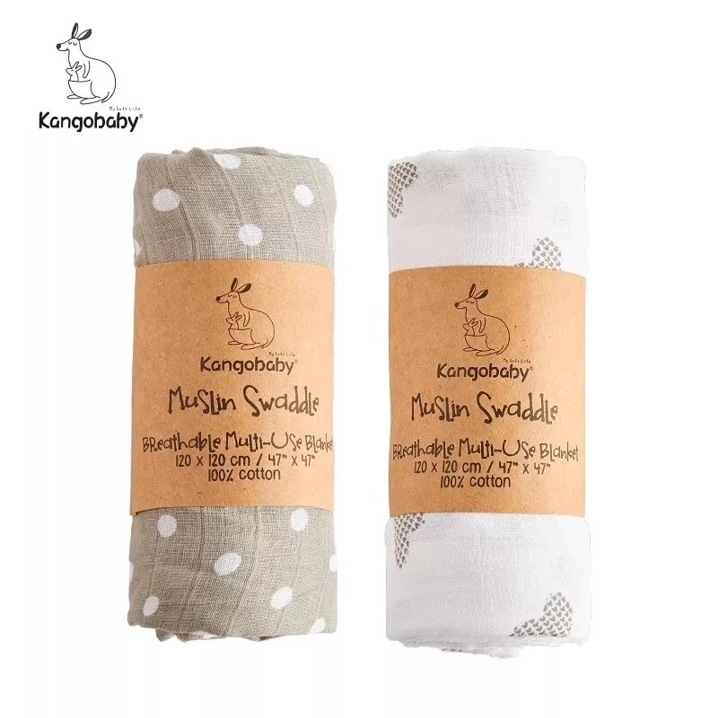 Kangobaby تصميم جديد 2 قطعة مجموعة مزدوجة الطبقات 100% القطن الوليد الطفل الشاش قماط بطانية