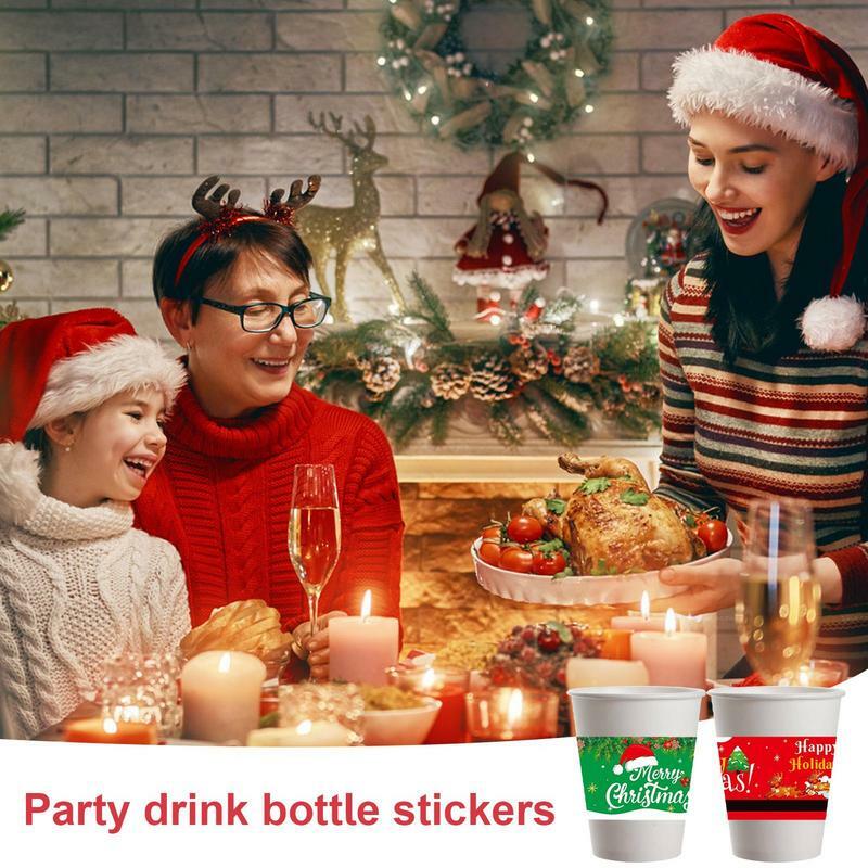 الكرتون عيد الميلاد زجاجة ملصقات التسمية ، سانتا كلوز ، زجاجة النبيذ ، مضحك ، لاصق ، 6 قطعة