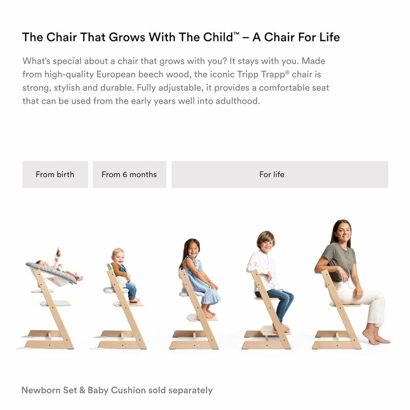 وسادة كرسي مرتفع مع صينية Stokke ، كرسي عالي الكل في واحد للرضع والأطفال رمادي طبيعي قابل للتعديل