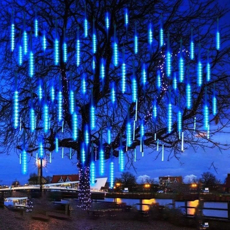 دش نيزك وأضواء خيالية LED ، أكاليل الشوارع ، زينة شجرة الكريسماس ، ديكور خارجي للعام الجديد ، 8 أنابيب ، 30 ، 50