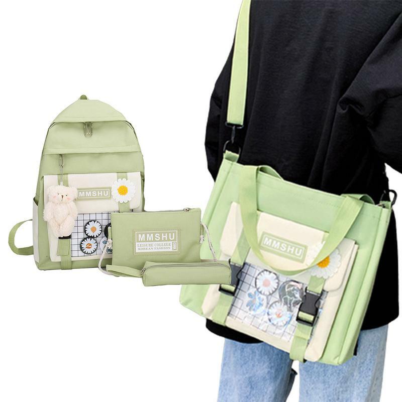 حقيبة ظهر Kawaii ذات سعة كبيرة للمدرسة ، حقيبة ظهر يابانية لطيفة مع حقيبة يد ، حقيبة كتف وحقيبة أقلام