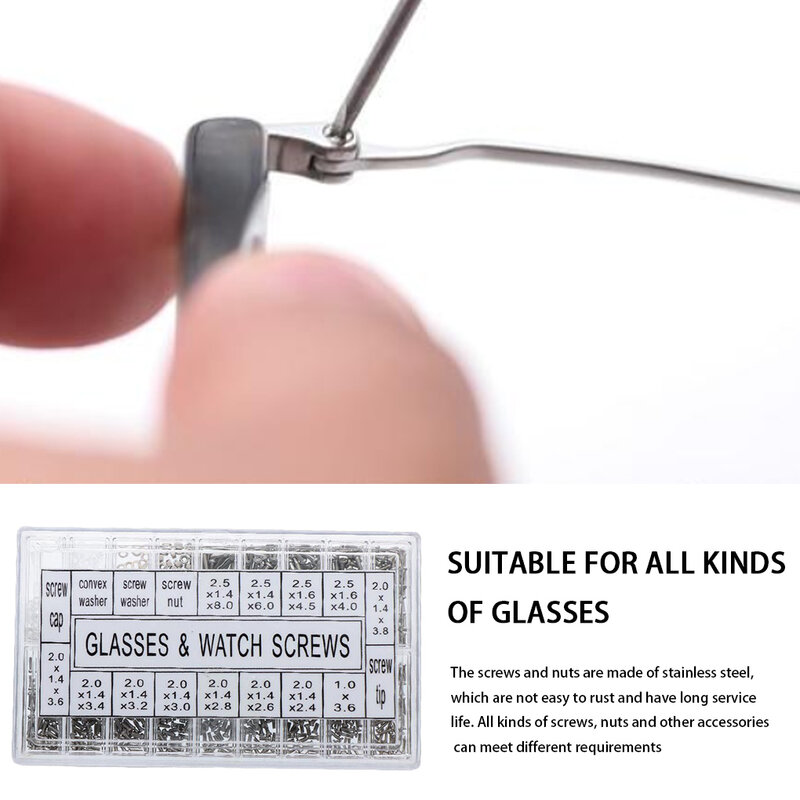 طقم تصليح النظارات الشمسية الصغيرة البصرية إصلاح تشكيلة الفولاذ المقاوم للصدأ الجوز المناسب ساعة نظارات إصلاح مسامير