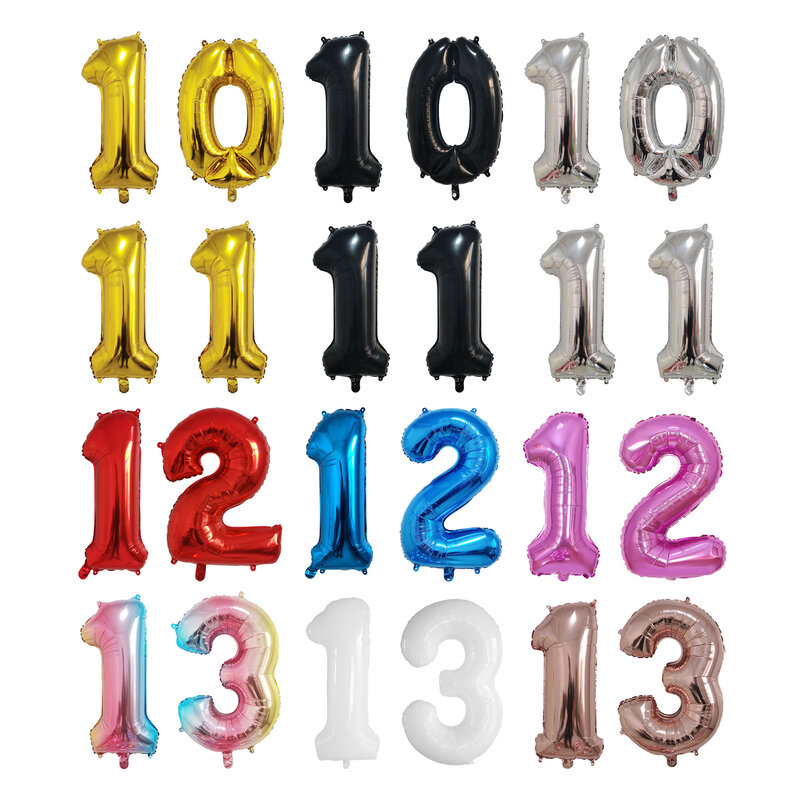 عدد بالونات الهيليوم ، ذهبي ، فضي ، أسود ، أزرق ، أحمر ، لوازم ديكورات حفلات عيد ميلاد سعيد ، 32 "، 10 ، 11 ، 12 ، 13 ، 14 ، 15 ، 2