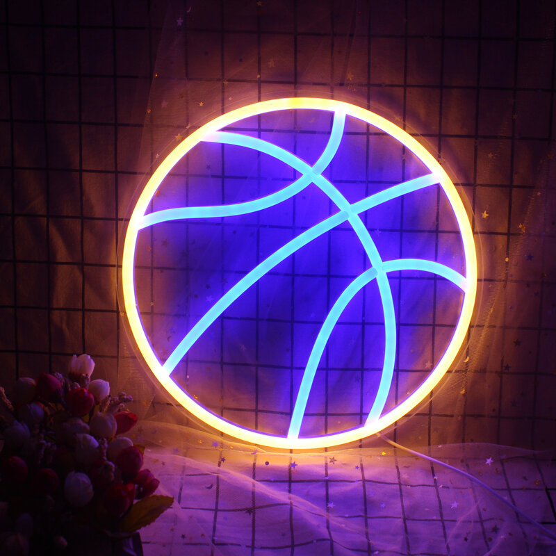 لافتة نيون لكرة السلة ديكور حائط غرفة ليد ، أضواء أكريليك معلقة تعمل بمنفذ USB ، ديكور نادي رياضي للحفلات الرياضية ، مصباح بشعار فني