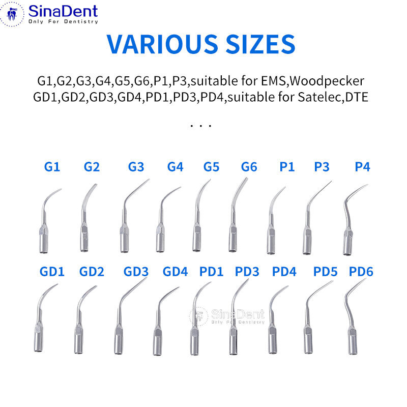 أطراف قشارة الأسنان بالموجات فوق الصوتية ، نقار الخشب ، DTE Satelec ، G1 ، G2 ، G3 ، P1 ، P3 ، P4 ، GD1 ، GD2 ، GD3 ، PD1 ، PD3 ، PD4 ، 5 لكل عبوة