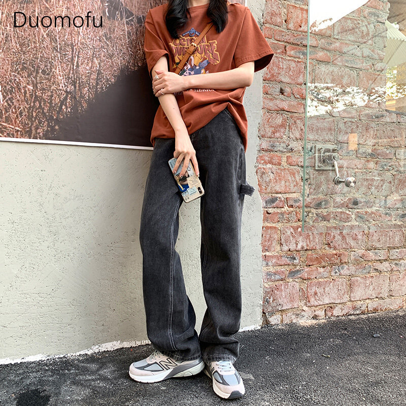 Duomofu-جينز نسائي بطول كامل عالي الخصر ، نحيل ، مغسول ، أساسي ، كلاسيكي ، مستقيم ، كاجوال ، أنثى ، موضة كورية ، أنيق ، ربيع ، جديد